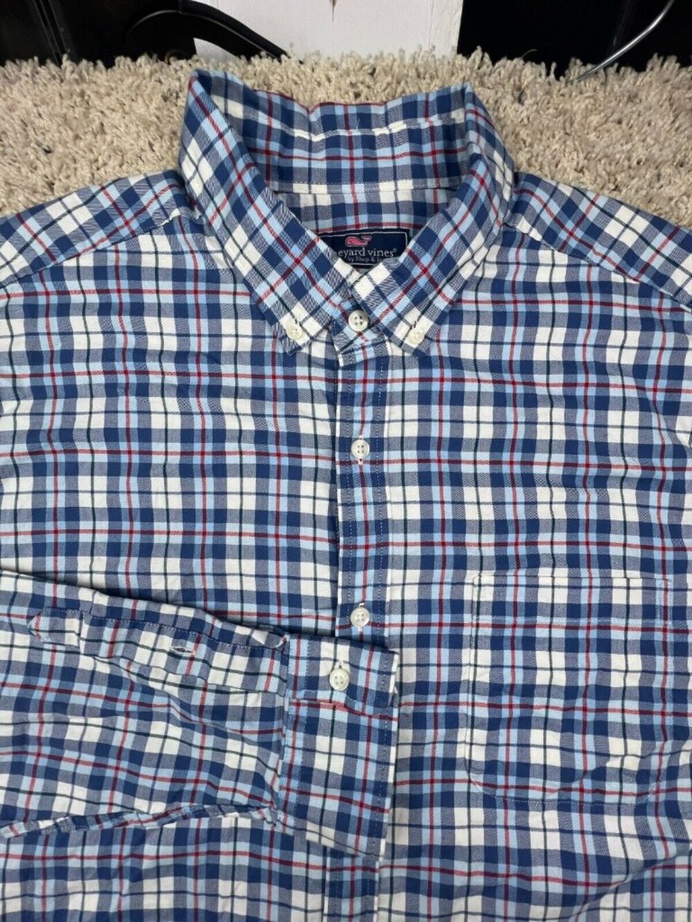 Vineyard Vines Slim Fit Murray Shirt Long Sleeve Button Up Blue Red Plaid XL